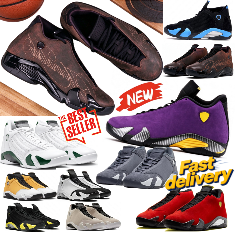 14 Chaussures de basket-ball pour hommes 14 Purple Ferrarishoes Burnt Red Gym University Blue Ginger Black Toe Flint Grey Mowalola Hyper Chartreu