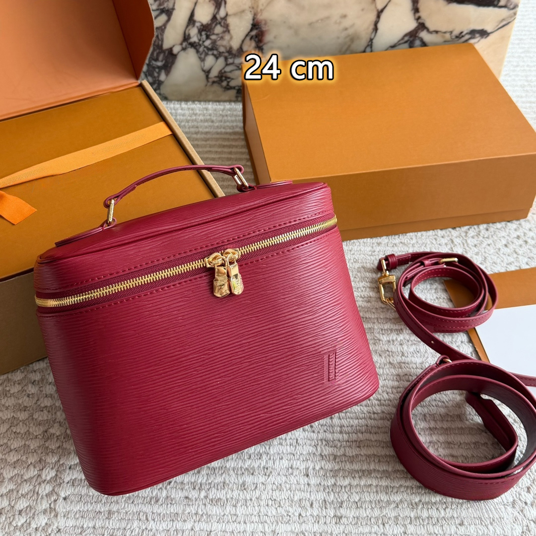 Women's Vanity Case Crossbody Bag Small Handbag , Genuine Leather Makeup Bag with Top Handle Double Zipper , Mini Cosmetic Travel Shoulder P