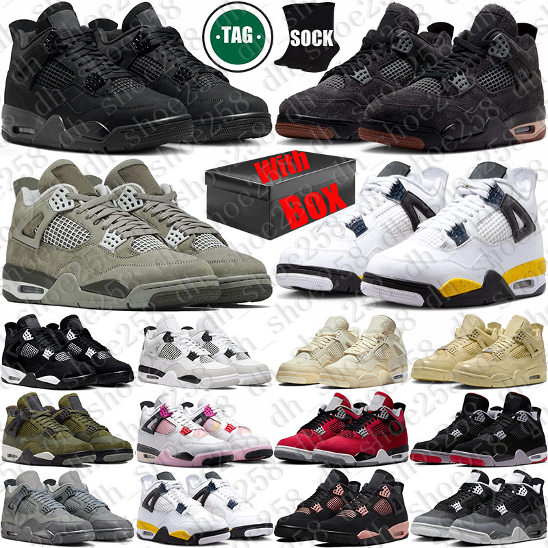 Livraison gratuite avec boîte Basketball 4 4s Stock x Designer Sport Chaussures Baskets D H Gate Chaussure Black Cats Tour Yellow Light Army Lond