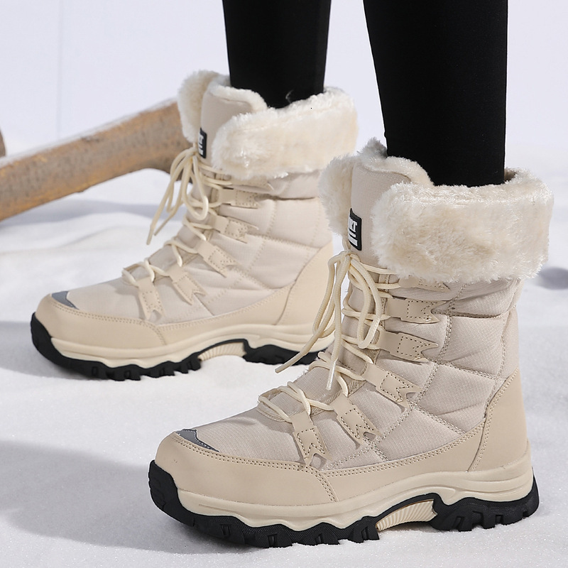 Women's Winter Snow Boots Warm Faux Fur Lined Mid Calf Waterproof Non-slip Insulated Cold Weather Boots Plus Size Outdoor Walking Shoes dh11024