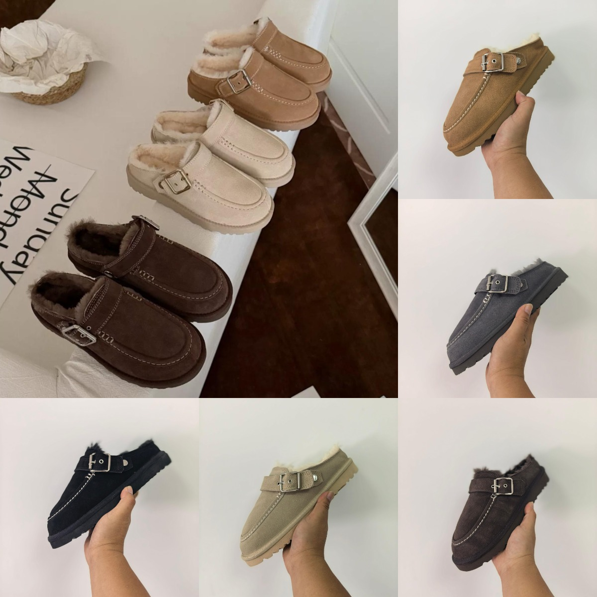 Designer Goldenstar Evelina Clogs Slippers Fur Furry Slides Women Platform boots Slip-on fluffy Slipper Suede Winter Home Sandals Scuffs scuffette