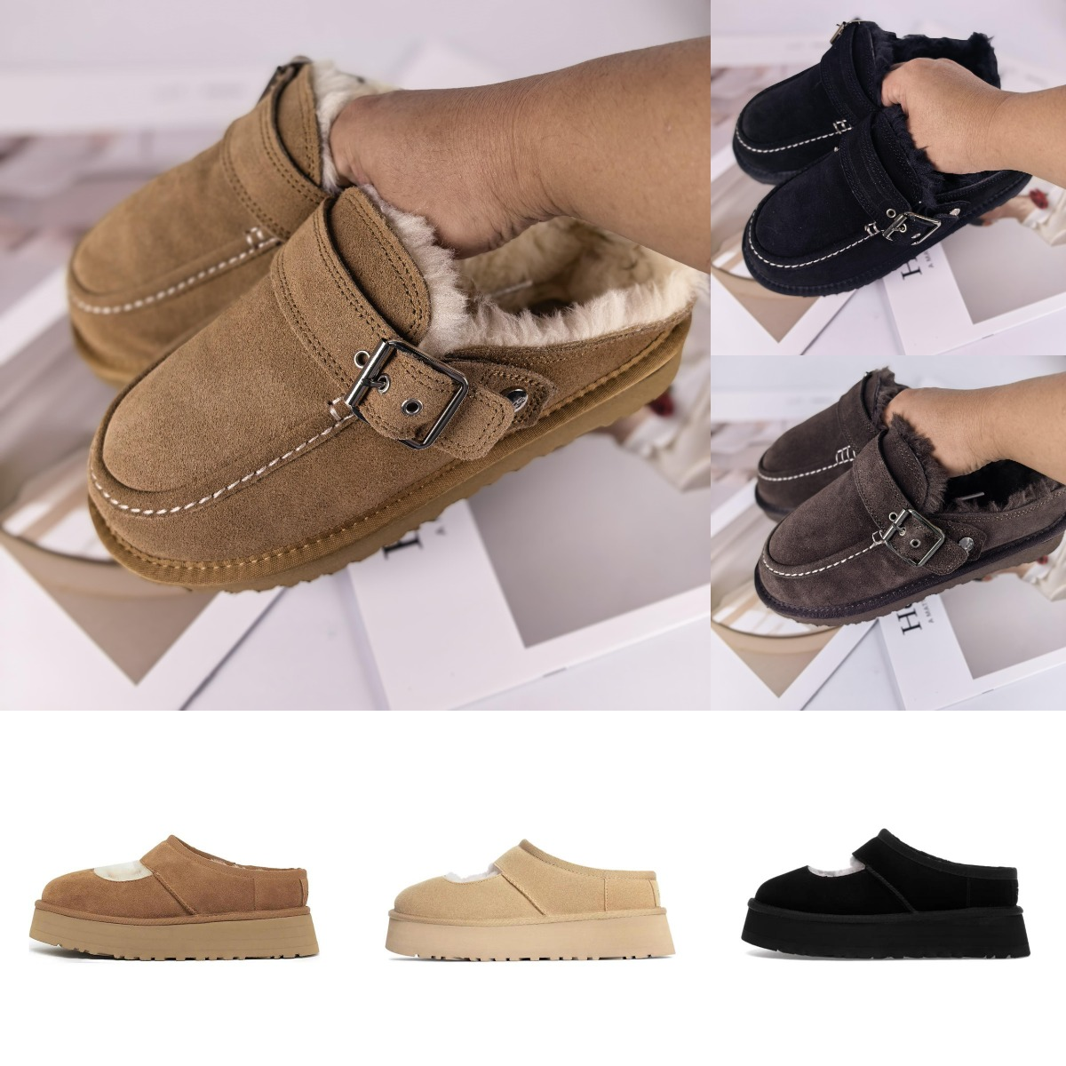 Designer Golden Family Goldenstar Evelina Clog Slippers Ultra Australia Platform Fur Sheepskin Womens Chestnut Black Brown Chocolate Snow Warm Slipp