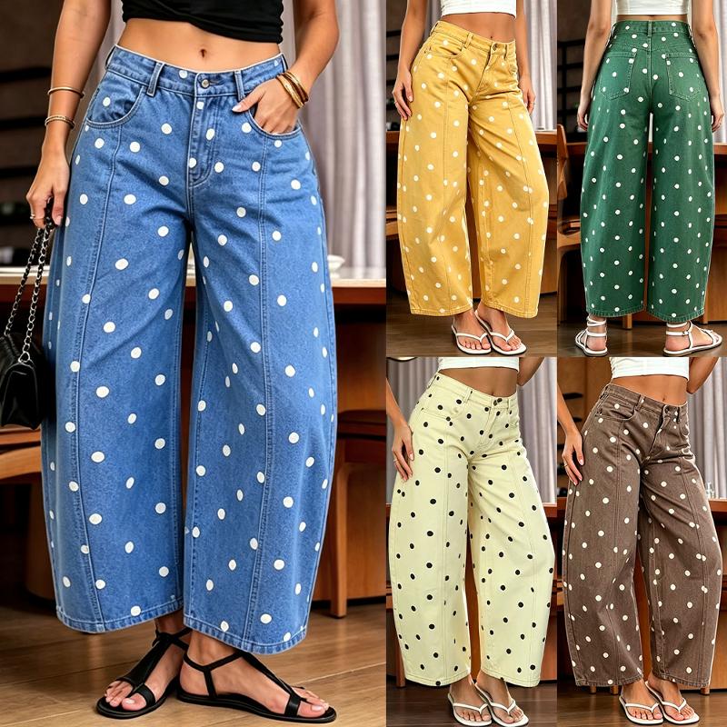 Jean à pois de styliste pour femmes, pantalon taille haute, jambes larges, longueur au sol, pantalon amincissant, Streetwear, en Denim, nouvelle