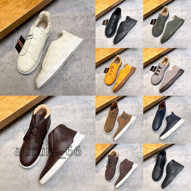 Mens Shoes Luxury Designer Suede Casual Sneakers Fleece Lined Warm Ankle Boots Genuine Leather Winter Shoes Elastic Strap Slip On Flats Walking Shoe