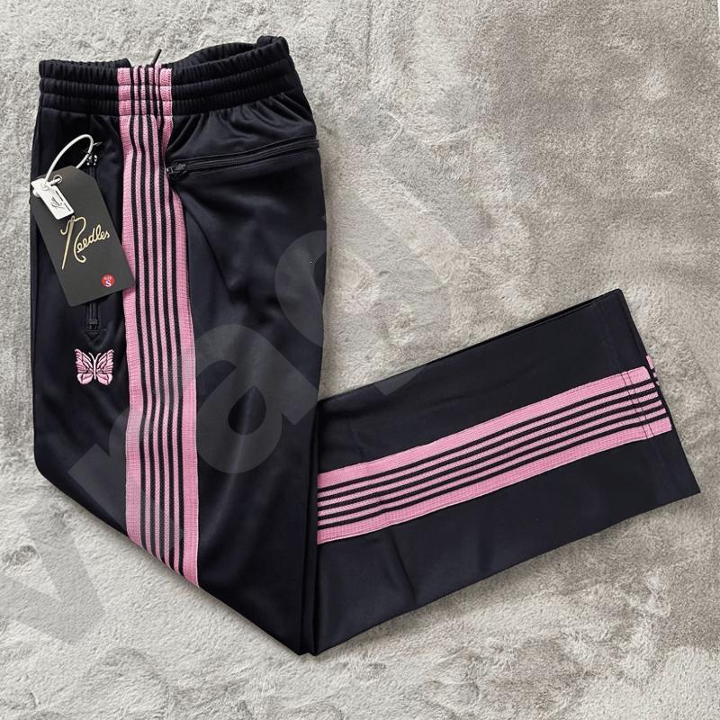 Designer Unisex Elastic Waist Side Stripe Track Pants Fashionable Casual Butterfly Embroidery Zip Pockets Straight Leg Loose Casual Sports Trousers