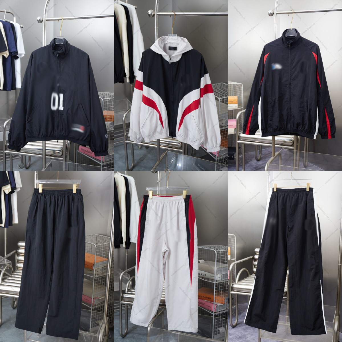 Mens Tracksuit Retro Jacket Reflective Trim Full Zip Stand Collar Windbreaker 3B fashion windproof jacket sports and casual set