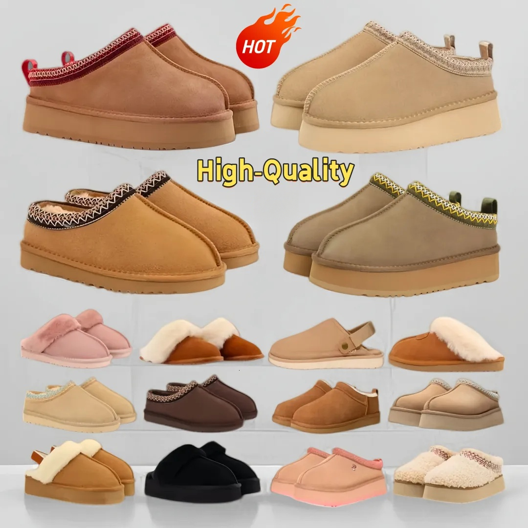 Fashion Tazz boots womens platform booties snow winter boot Tasman Slippers mustard eed Chestnut Sand Fur Slides Sheepskin warm Bowtie Slipper
