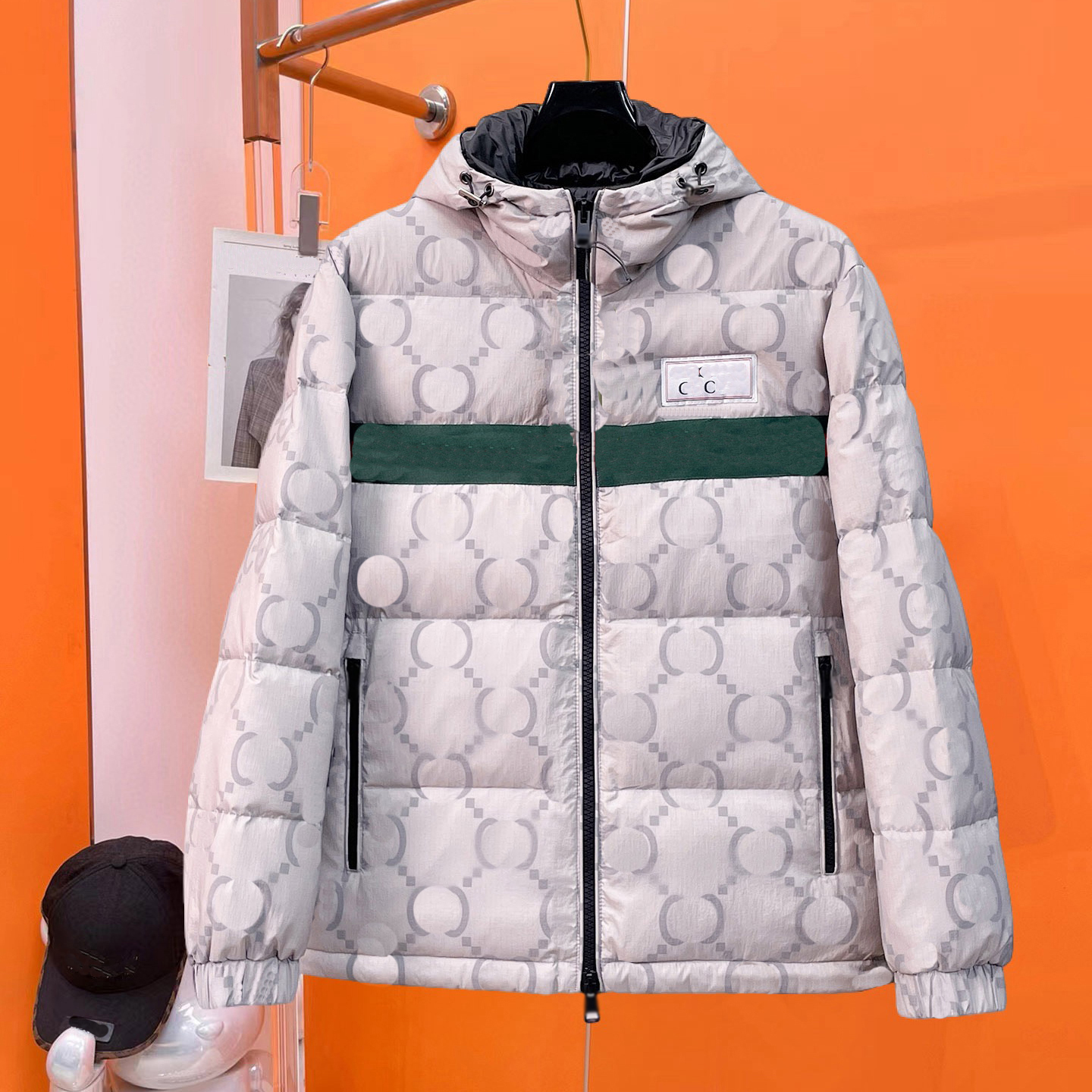 Designer brand clothing, high-quality men's clothing, men's outerwear, men's down retro, light luxury hooded thick down jacket, zippe