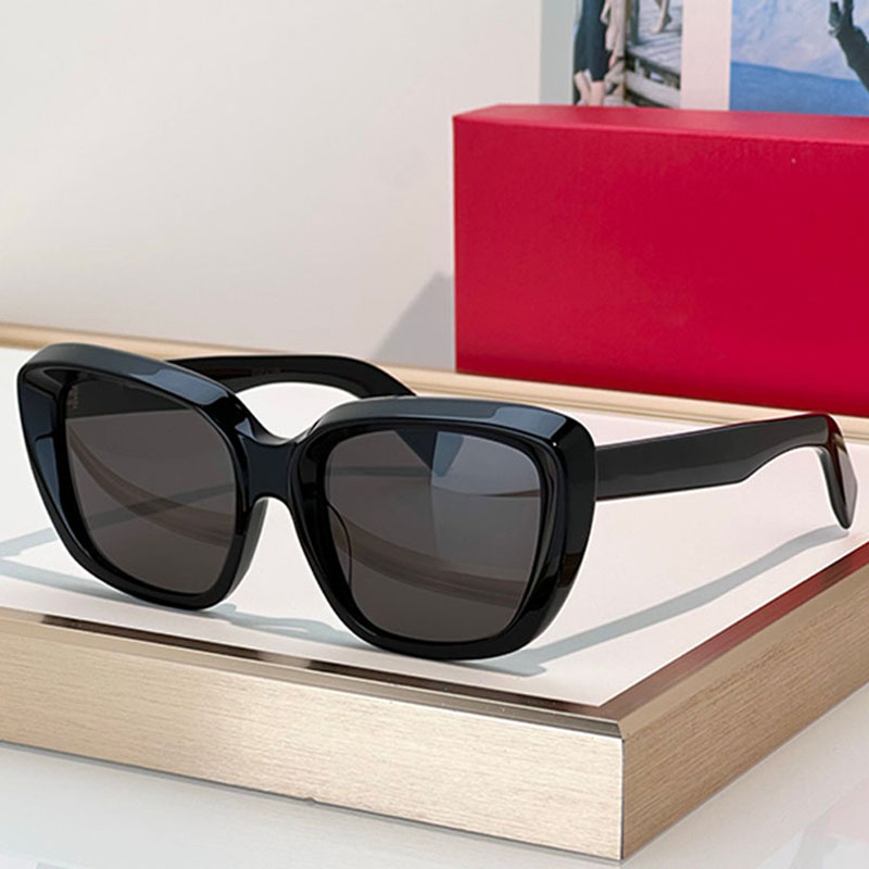 Classic designer womens luxury cat eye sunglasses gray lenses black frame acetate oversized frame glasses SL857 daily wear casual driving style UV40