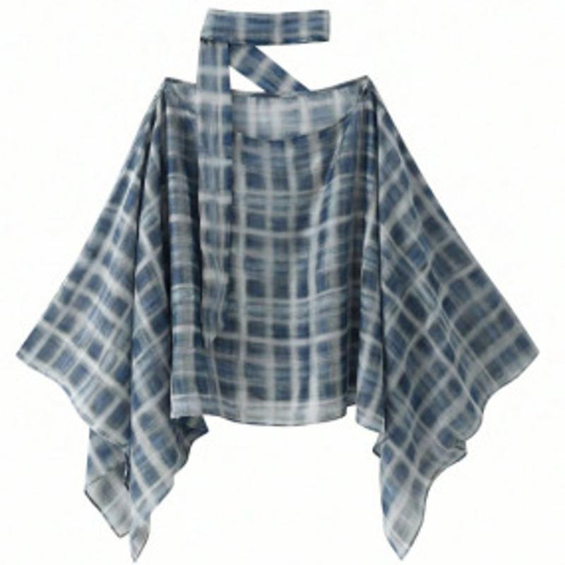 Designer Women's Plaid Scarf Collar Pullover Shirt Loose Fit Streetwear Top Casual Wear