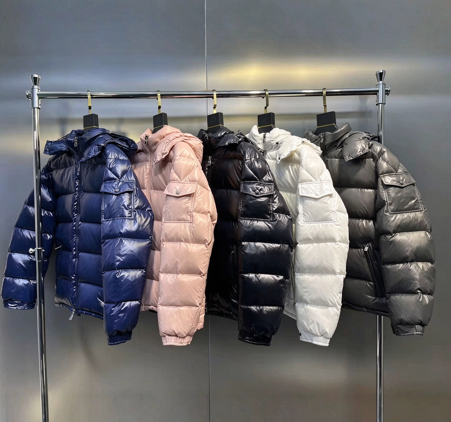 Glossy Puffer Jacket Men Women Detachable Hood Winter Warm Down Coat Casual Outdoor Ski Outerwear