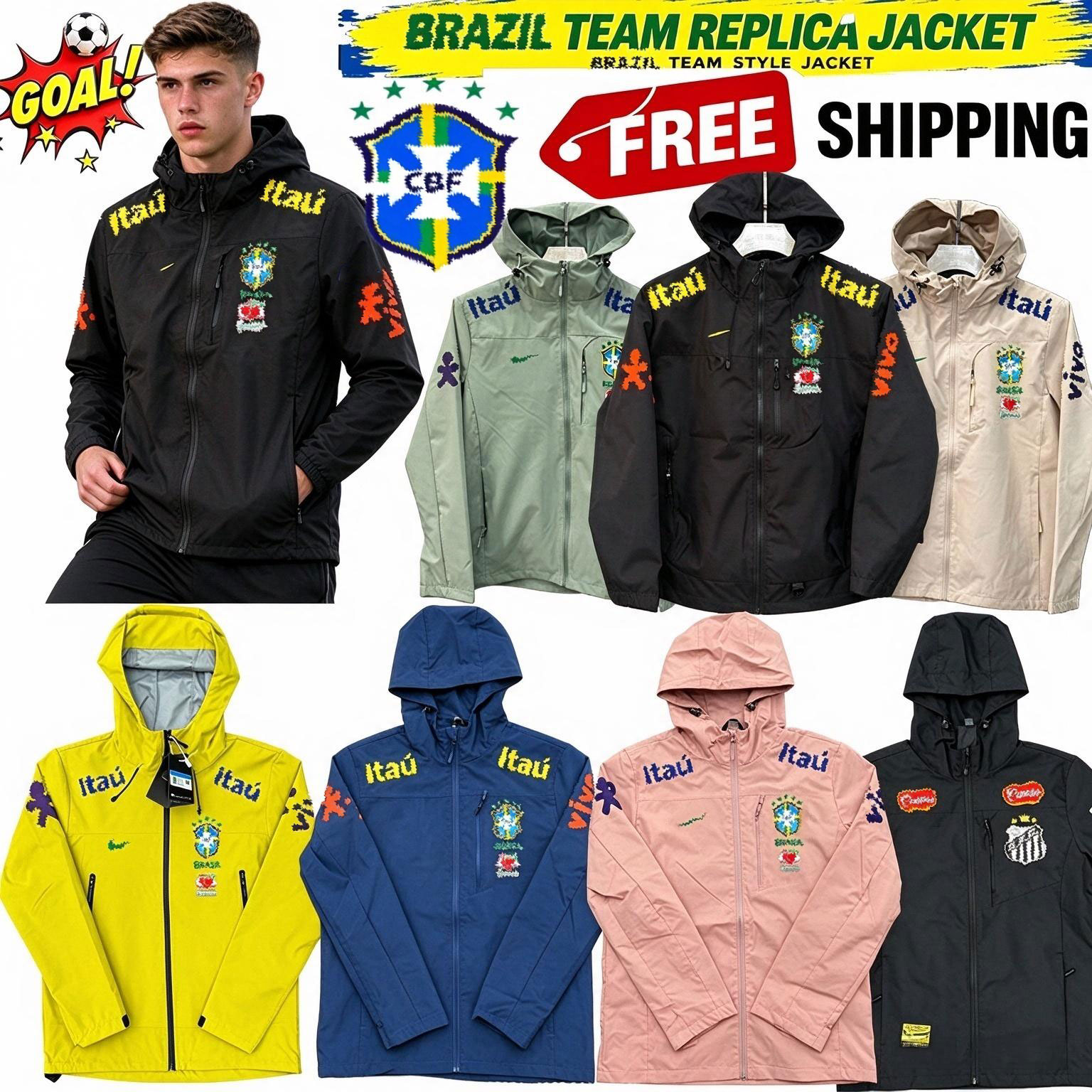 Hommes veste zip upbraziljacket football vesteHooded veste chemise coupe-vent coupe-vent entraînement vêtements de sport léger unisexe Sports ext
