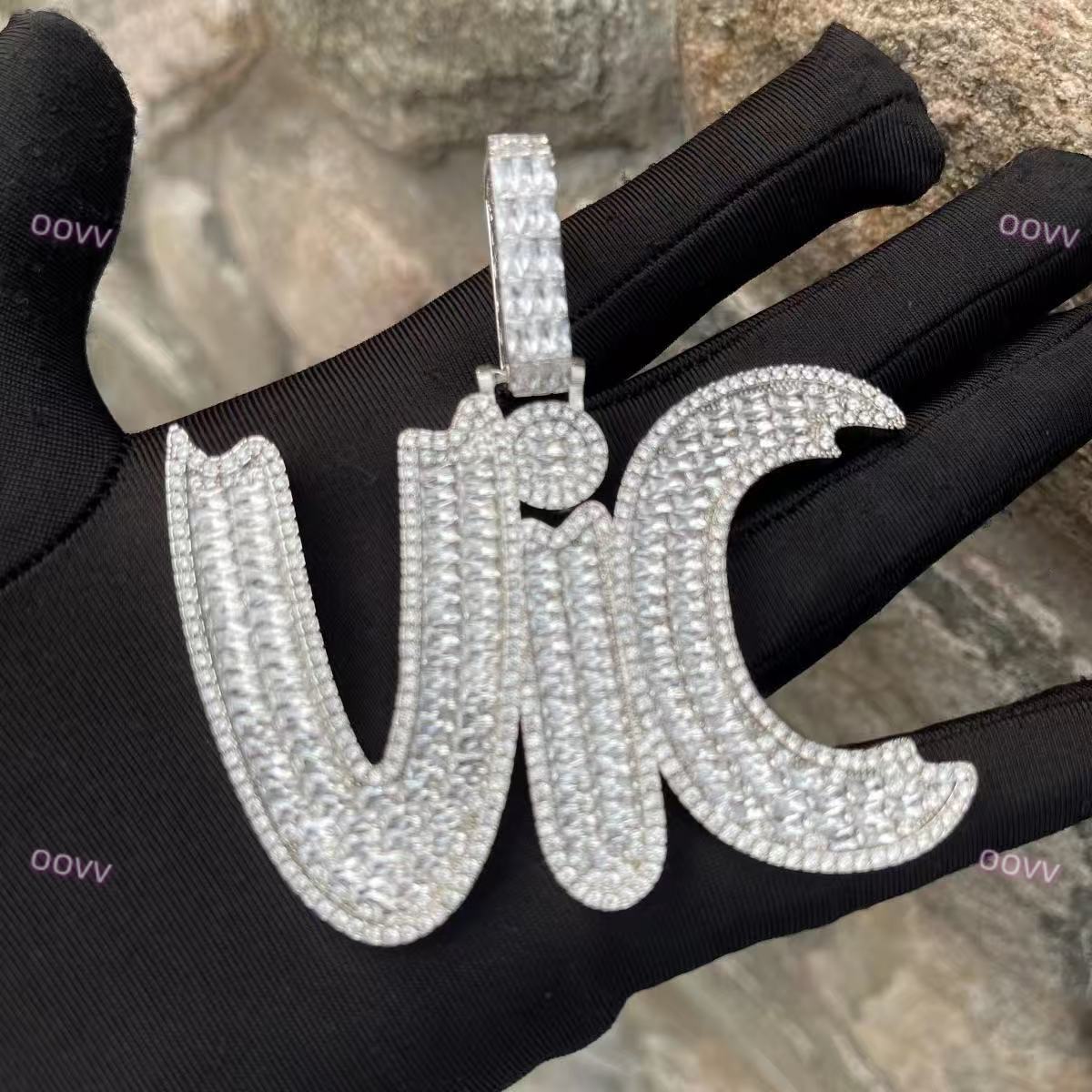 Iced Out platinum Plated Custom Hip Hop Jewelry Diamond Initial Pendant Letter 925 Sterling Silver VVS Moissanite Name Pendant