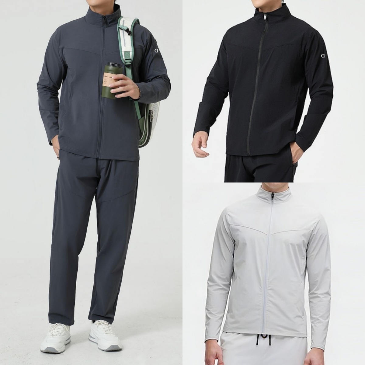 A3162 Men's Yoga Collar Zipper Jacket Leisure Quick-drying Long-sleeved Jacket or Fitness Running Pants Drawstring Straight Pants Outdoor Sport