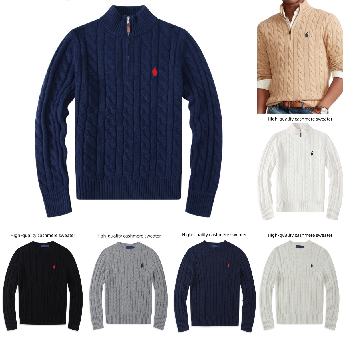 Designer mens sweater pony Embroidery Crewneck Cable Knit Wool Pullover long sleeves Leisure Warm knit sweater Autumn and Winter tops