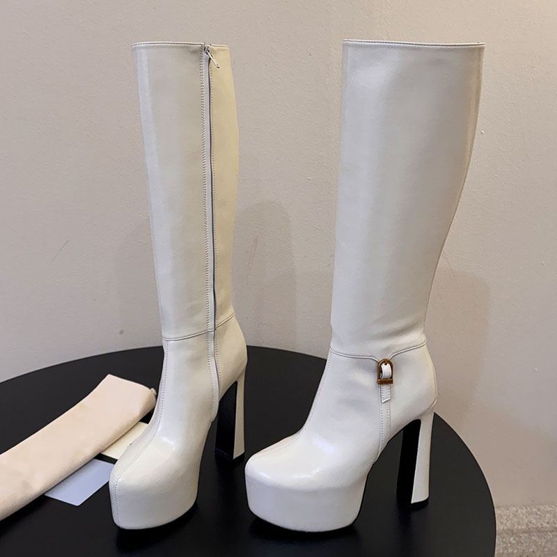 Designers Autumn New Thigh High Boots Luxury Womens Retro Boots Anti slip Durable Leather outsole Boots Buckle Decoration Boots Side Zipper Closure
