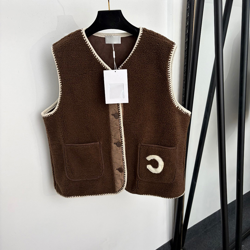 Café sans manches vers le bas gilet mode lettre broderie manteau de luxe polaire doux au toucher gilet vestes Street Style Cardigan vêtements d'e