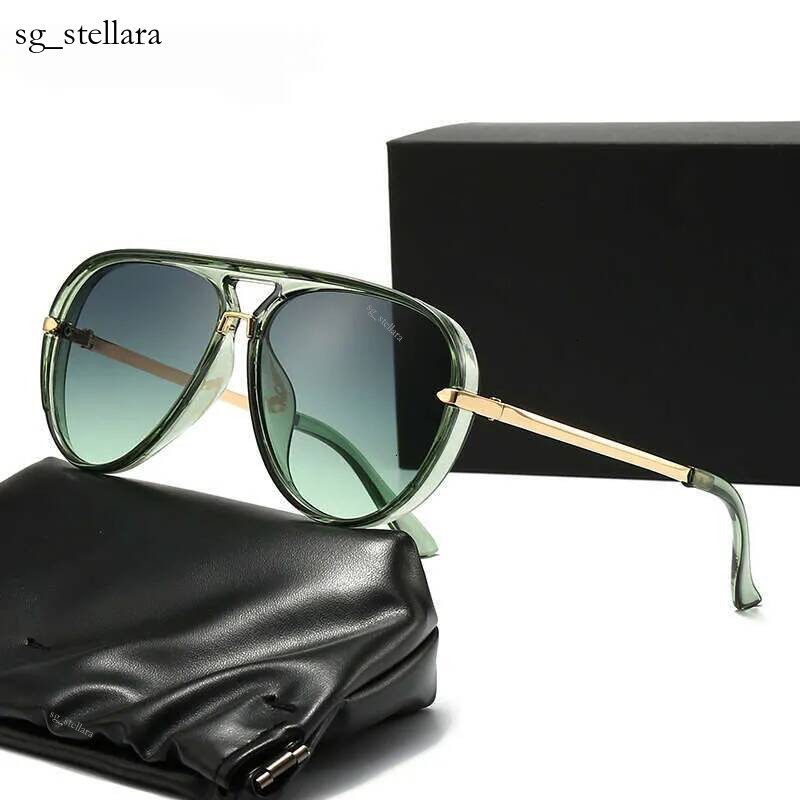 Luxury Brand Designer Unisex Double Bridge Pilot Sunglasses Transparent Frame Gold Metal Temples Gradient Green Lens UV400 Outdoor Driving Hot