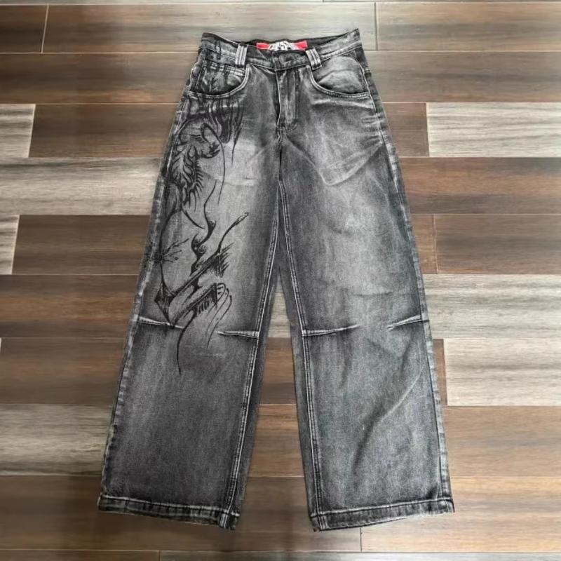 Designer High Quality American Retro Washed Hip Hop Loose Wide Leg Jeans Casual Streetwear Denim Pants for Youth 2024 S-XXL