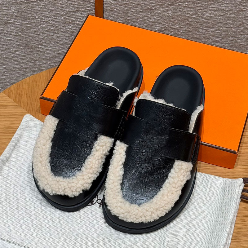 Go Mule Designers Lamb Wool Slip On Shoes Top Tier Version Womens Classic Outdoor Half Slippers Ladie Winter Warm Casual Flat Shoes Rubber Outsole S
