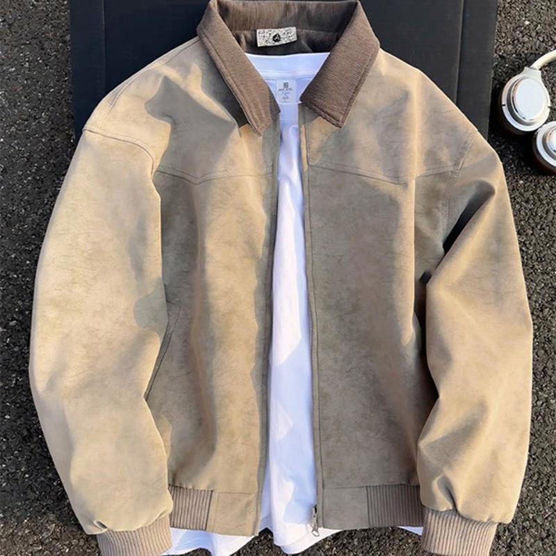 Designer High Quality Men Faux Leather Jacket Tie Dye Vintage Turn Down Collar Zip Short Bomber Coat Streetwear Loose Fit Fall Outerwear