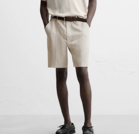 Short d'été en lin pour hommes, décontracté, jambe droite, couleur unie, taille moyenne, fermeture éclair, vêtements communs