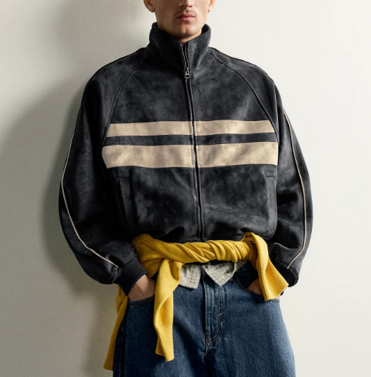 Veste de créateur décontractée à col montant et bloc de couleurs, aspect daim, poches courtes zippées, automne-hiver, vêtements d'extérieur quoti
