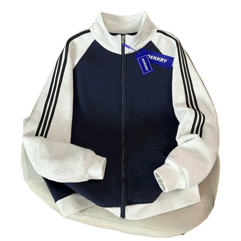 Hommes femmes col montant veste zippée 3 rayures manches couleur bloc sweat manteau décontracté ample vêtements d'extérieur de sport printemps au