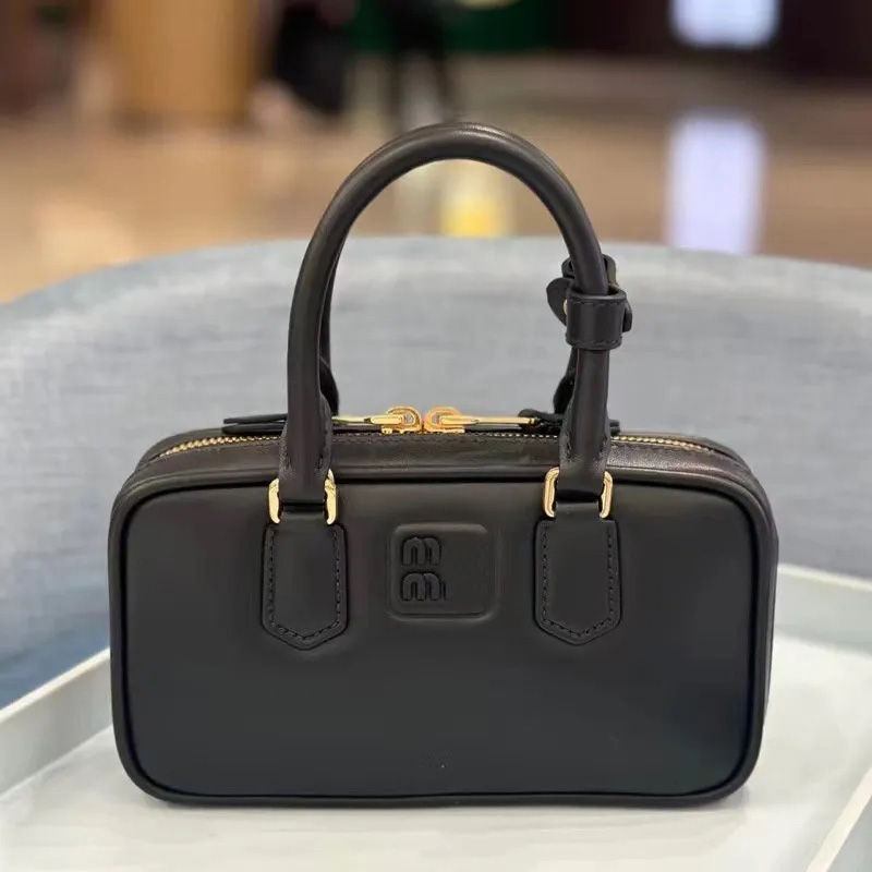 designer bag tote bag Luxury Bag Smooth Genuine Cowhide Mini Boston Handbag Vintage Rectangular Top Handle Purse with Gold Metal Hardware Bag for Wo