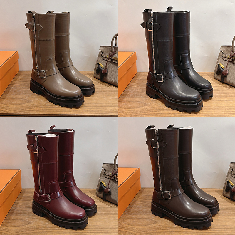 Womens Calfskin Nirvana Boots Designers Stainless Steel Buckle Side Zipper Ladies Biker Boots Elegant Suede Goatskin Notched Rubber Sole Half Boots