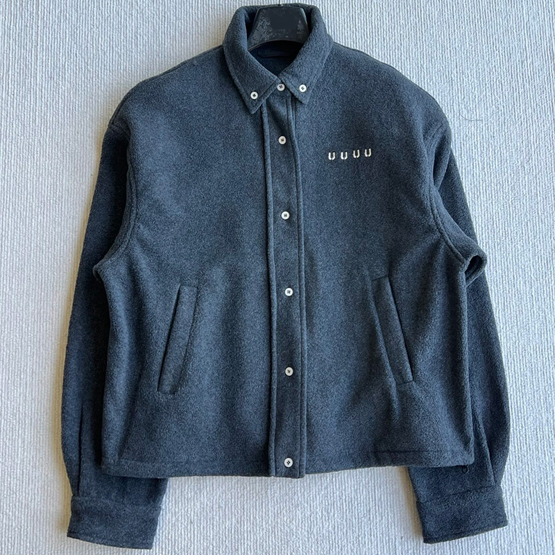 Designer Women Minimalist Jacket Fleece Loose Fit Letter Embroidered Coat Autumn Winter Casual School Office Date Outwear