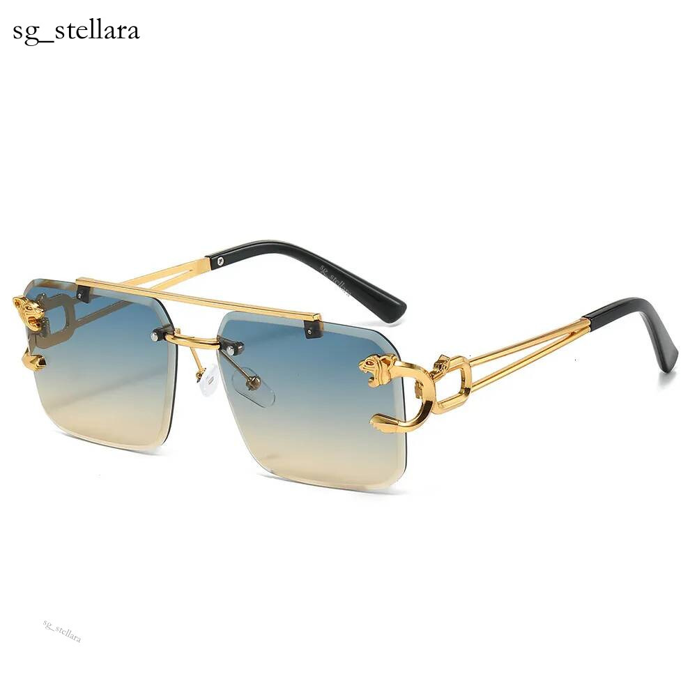 Hot selling Double beam Cut Edge Square Rimless Glasses Designer Men European And American Fashion Leopard Trendy Sunglasses For Women Hot