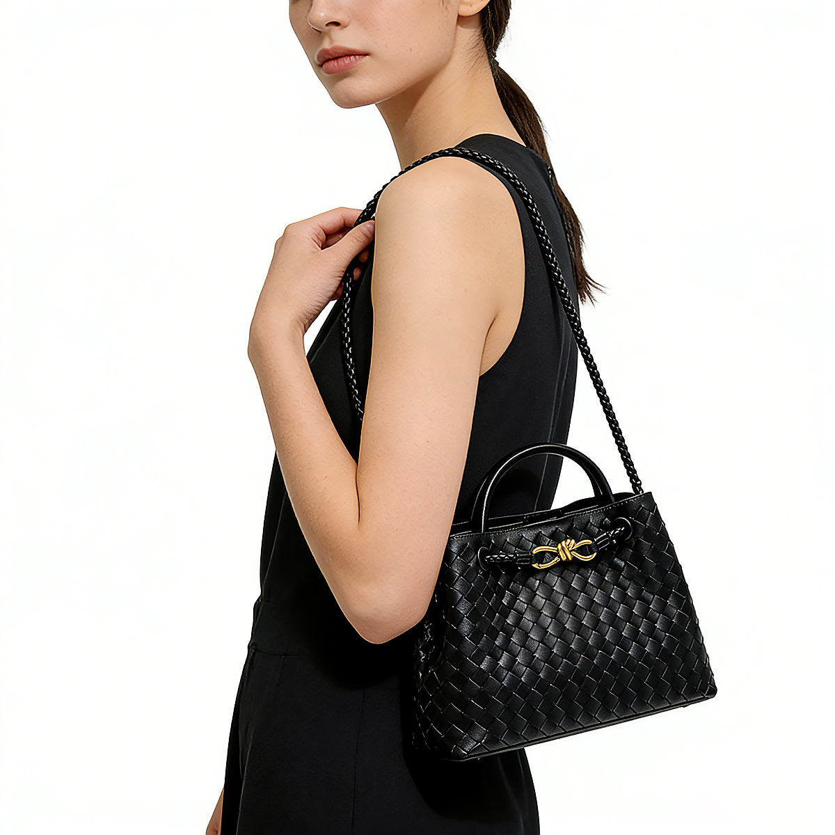Designer Cross-border 2026 Luxury New Woven Tote Bag With Retro Metal Buckle, Available In Multiple Colors, Women's Shoulder Bag And Crossbody