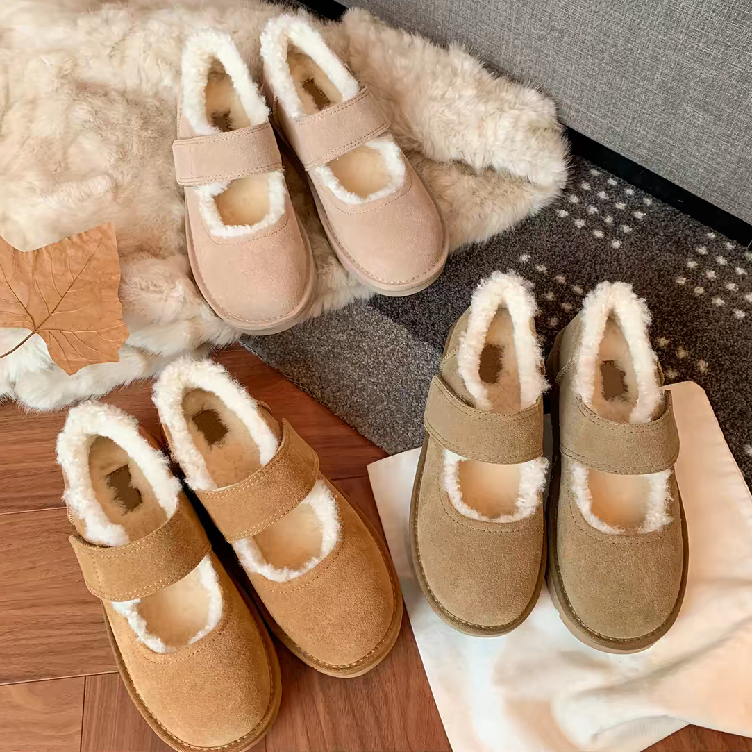 Womens Bea Mary Jane Slippers Designer Shearling Shoes Fur Slides Classic Ultra Mini Platform Tasman Boot Chestnut Slip on Suede Wool Comfort Winter