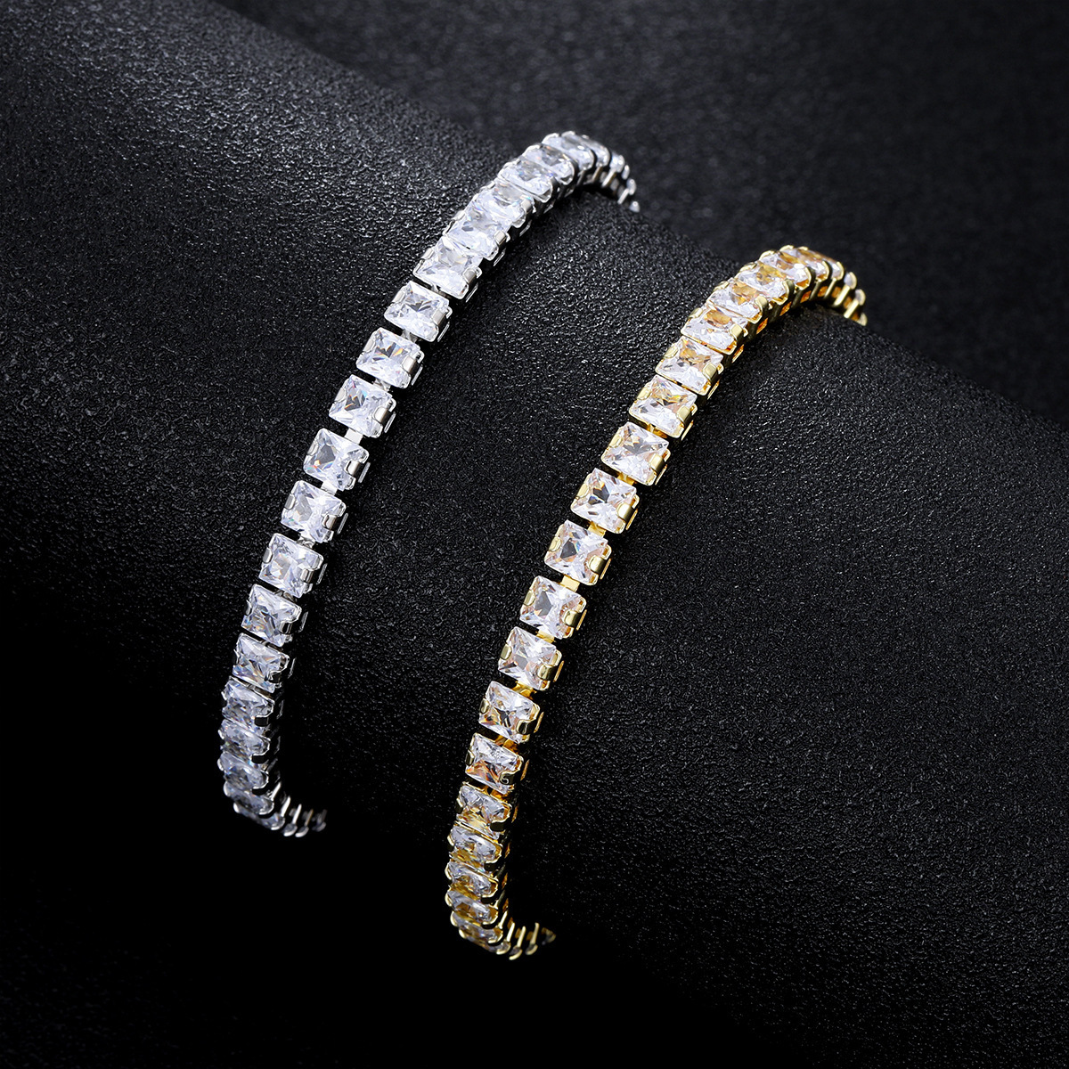 Hand Jewelry Zirconia Stones, Popular Cross-Border Product, 4X High-End Wholesale, Fashionable And Simple Square Tennis Bracelet With A Subtle Coppe