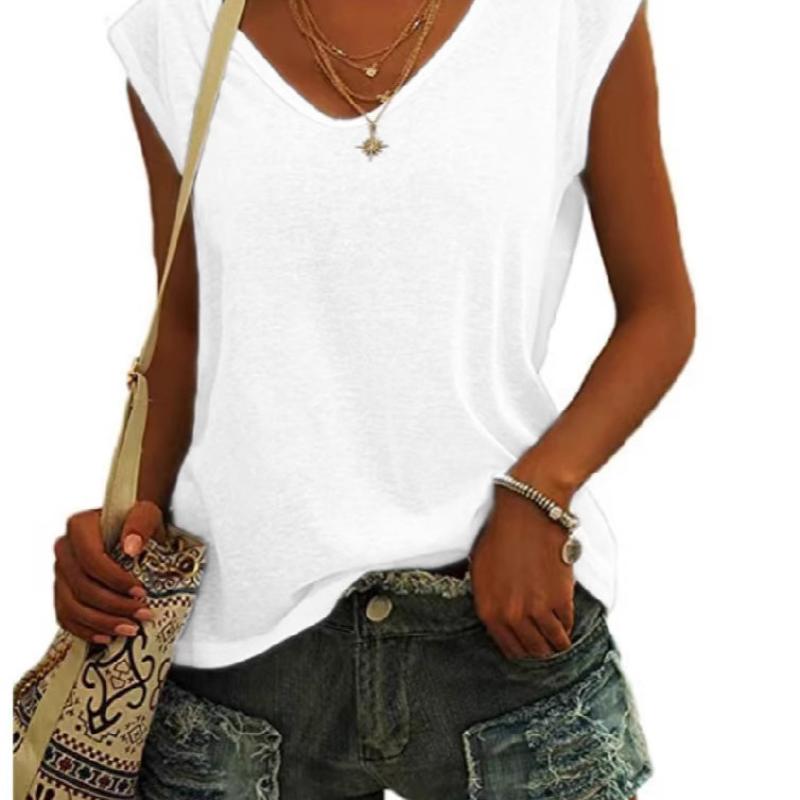 Designer New Women Summer Sleeveless V Neck Tank Top Solid Color Casual Vest T Shirt Mid Long Basic Tee Daily Wear