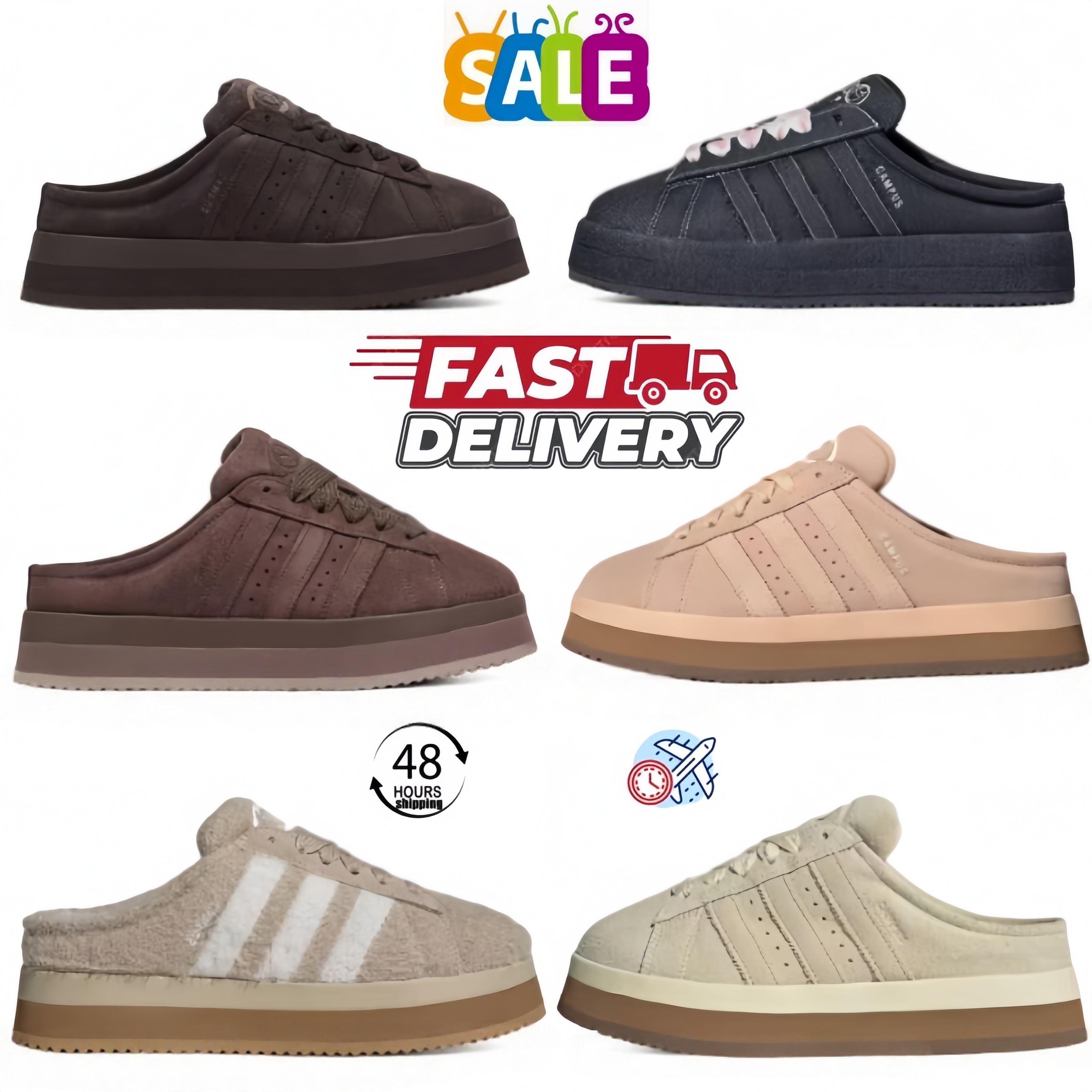 Designer Shoes Adidas Campus 00s Mule Women Multi Color Fleece Lined Suede Backless Slip On Sneakers Thick Gum Platform Warm Casual Mule Shoes Shoes