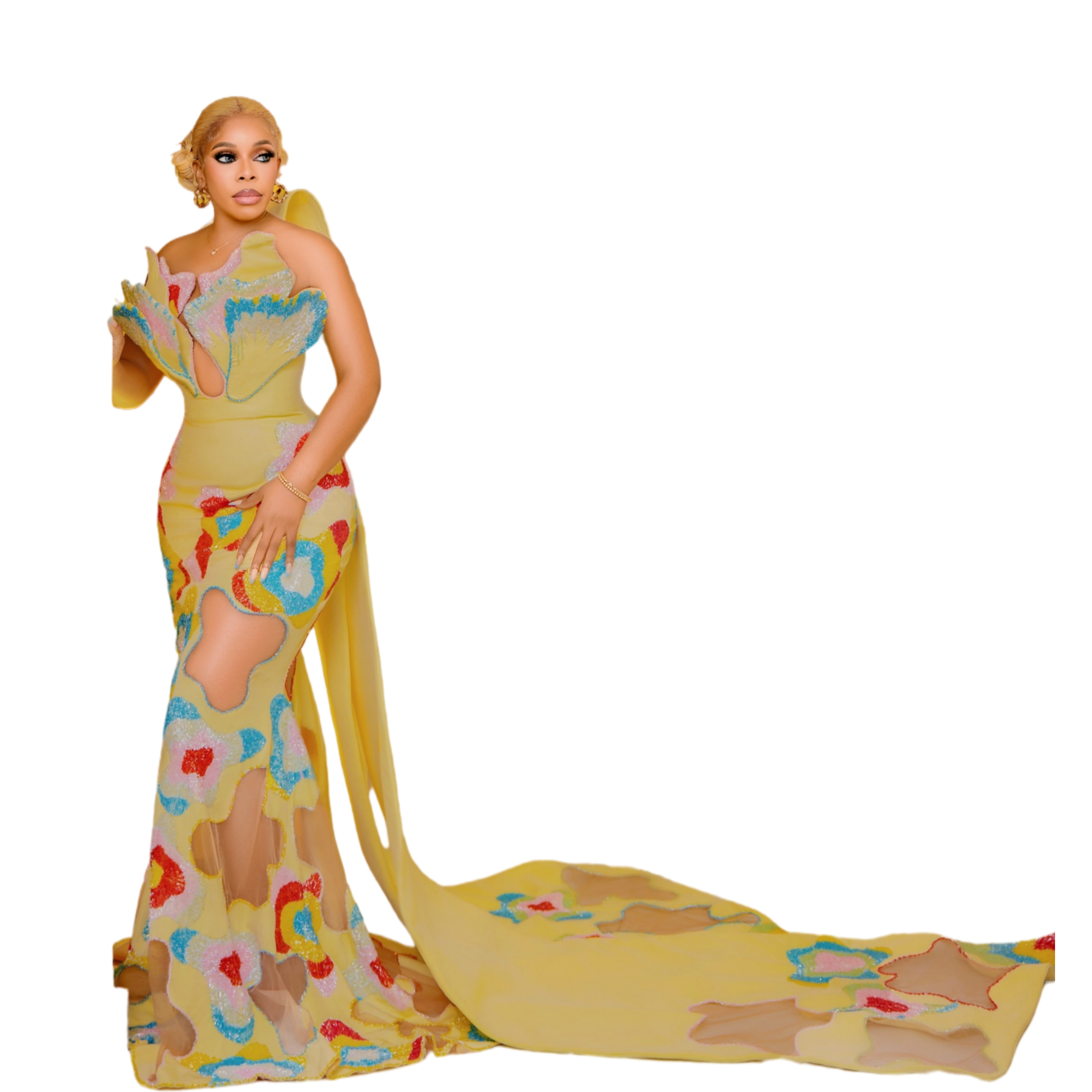Aso Ebi Mermaid Yellow Green Prom Dress 2026 Beaded Hollowed-out Illusion Satin Evening Dresses Birthday Formal Party Reception Second Long Dinner D