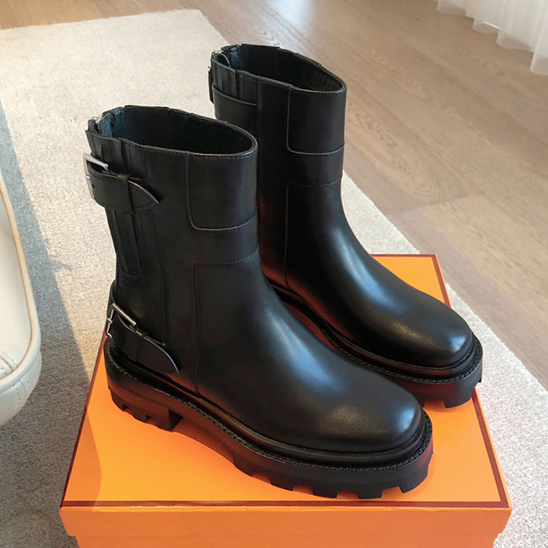 Jaimy Ankle Boot H242067Z Womens With Buckle Nappa Leather Boots Motorcycle Boots Designer Western Cowboy Boots Ladie Casual Thick Soled boots Rubbe