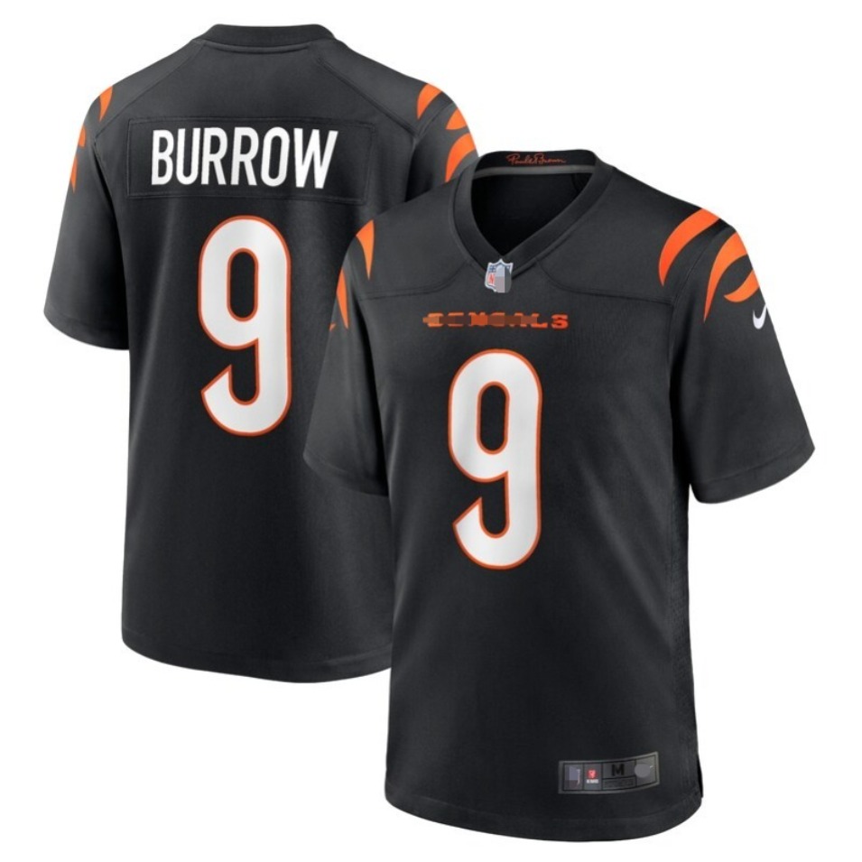 Football Bengalss 9 Joe Burrow 1 Ja'Marr Chase 5 Tee Higgins 0 DJ Turner II Noir/Blanc/Orange Maillot de jeu en sergé brodé – Taille complète S-X