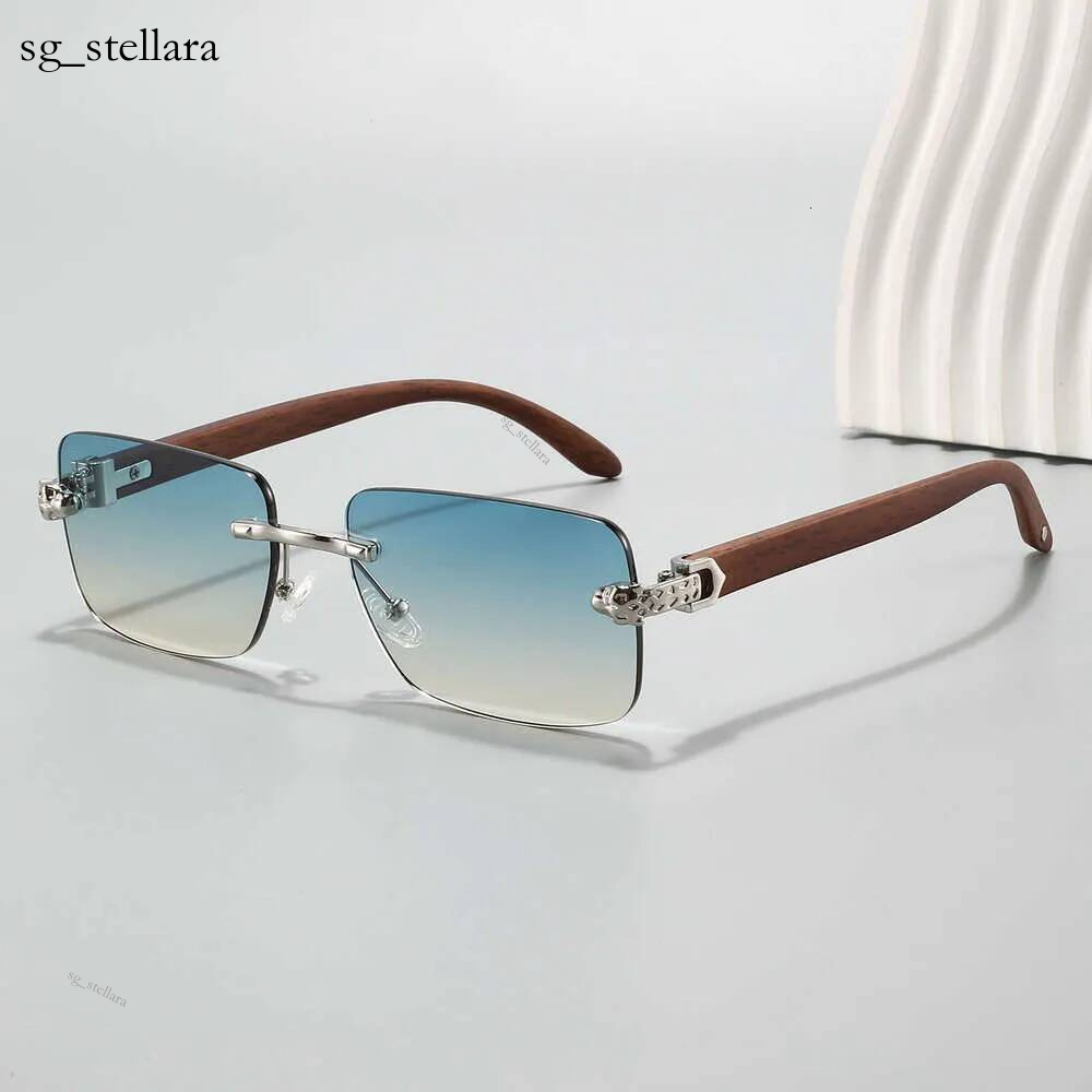 2026 Premium Designer New Frameless Leopard Head Fashion Imitation Wood Grain Sunglasses European And American Retro High End Feel Unisex Street Sty