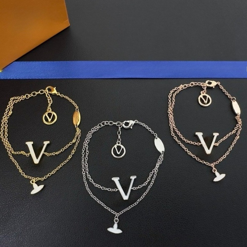 Luxury Gold Silver Plated Bracelet Designer Letter Flower Charm Bracelet Classic Dainty Double Layer Chain Bracelet Stackable Daily Party Wear Jewel