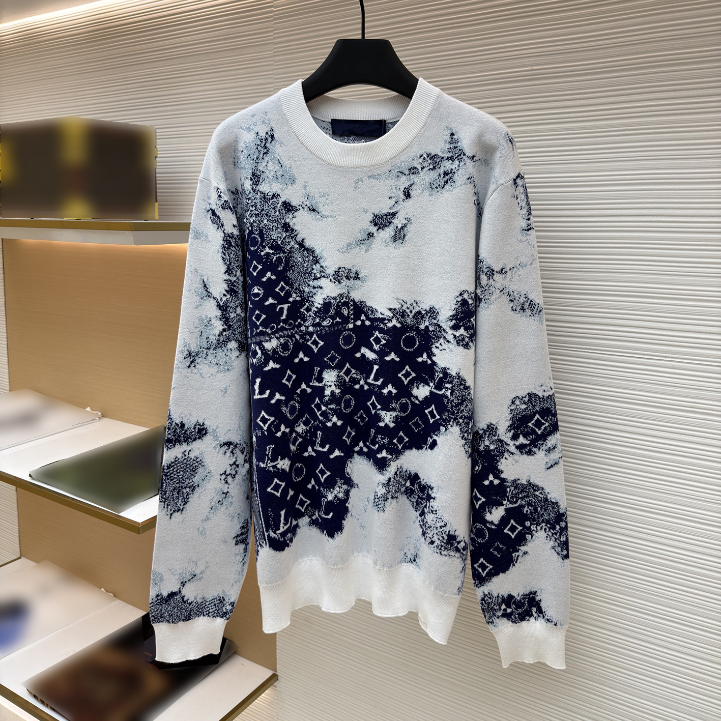 Designer brand clothing, high-quality men's sweaters, jacquard round neck sweaters, soft glutinous wool blend, artistic sense, long sleeved inn