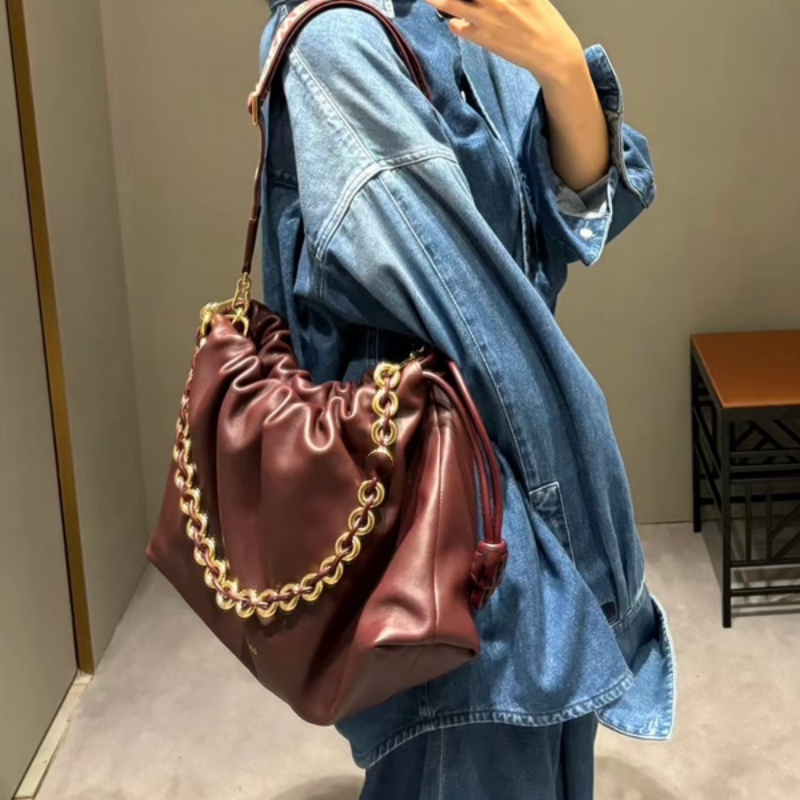 12A mirror quality designer bag burgundy genuine leather large shoulder bags 41cm women chain wallet strawing bags pockets purse small shopping bags