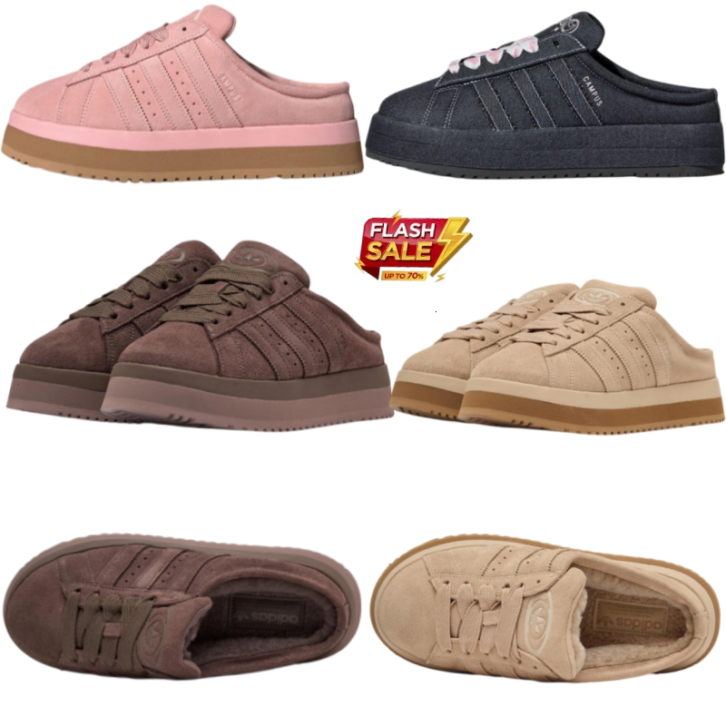 Designer Shoes Adidas Campus 00s Mule Women Multi Color Fleece Lined Suede Backless Slip On Sneakers Thick Gum Platform Warm Casual Mule Shoes Shoes