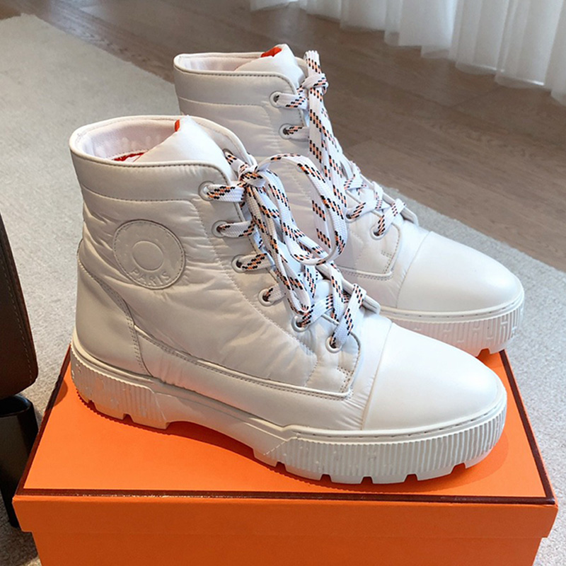 Luxury Nordik Ankle Boot Fashion Designer Womens Smooth White Sheepskin Splicing Parachute Fabric Short Boots Womans Casual Outdoor Wearing Short Bo
