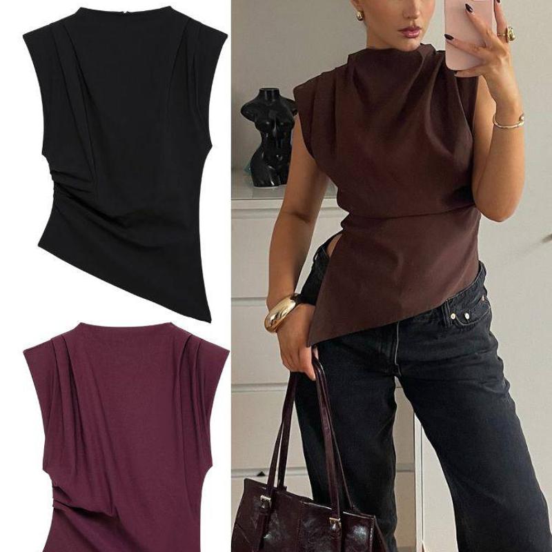 Women Sexy Solid Color Long Camisole Top with Ruched Shoulder Pads Sleeveless Streetwear Spring 2026 S M L