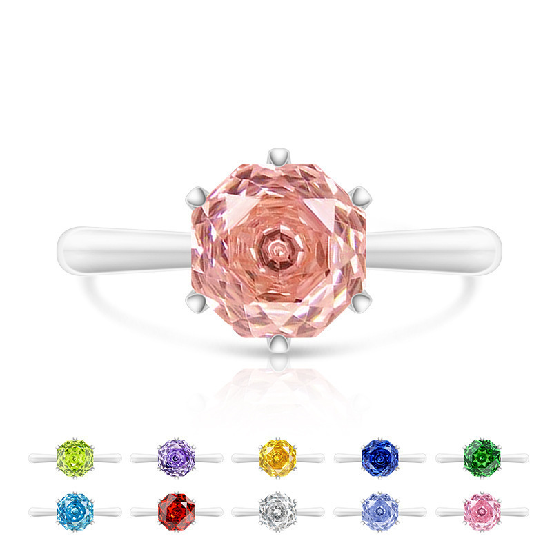 Potiy 1.5ct Octagon Rose Cut Morganite Pink Cubic Zirconia Solitaire Ring 925 Sterling Silver Jewelry Gift for Women with Certi 250325