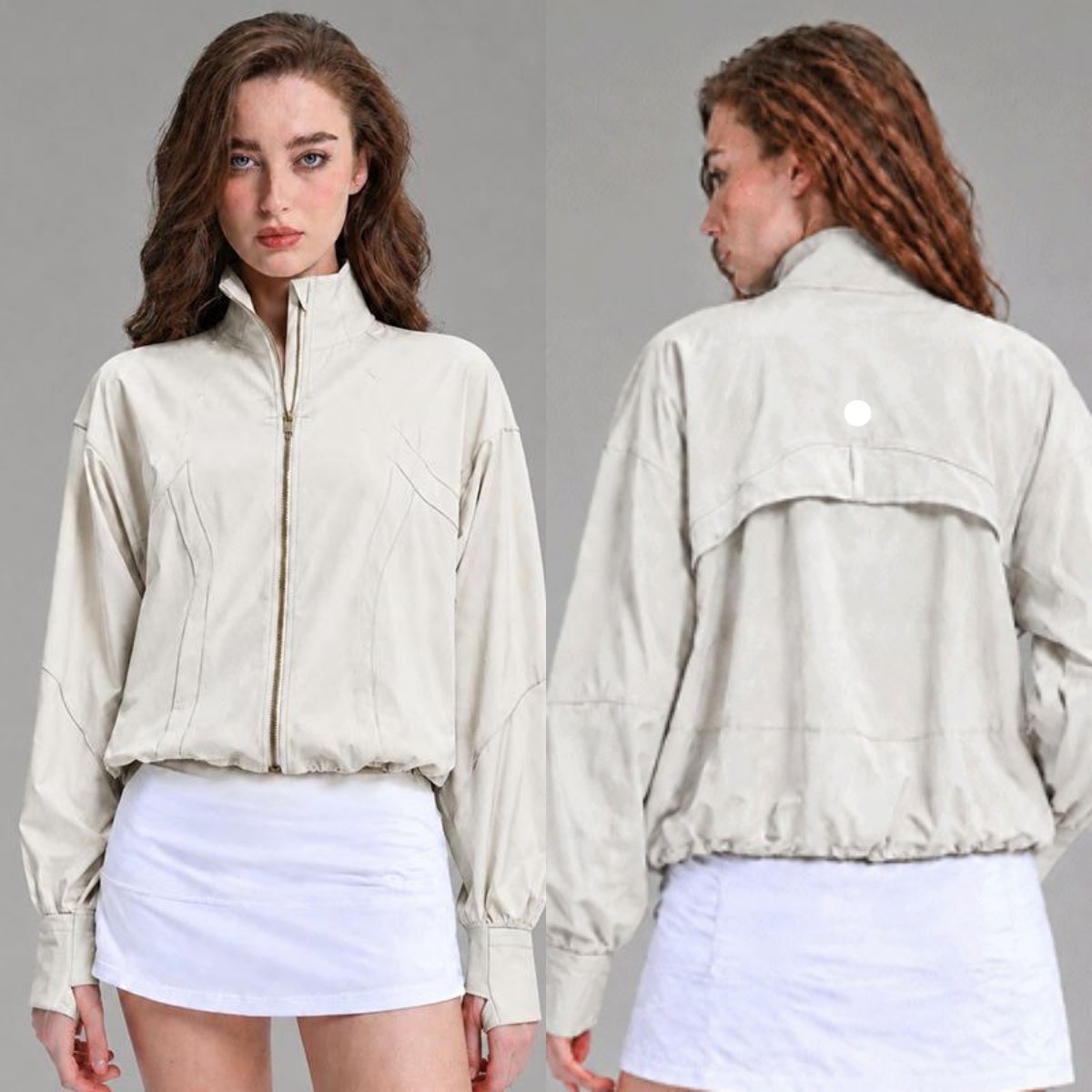 L6730 Veste de sport ample à col montant pour femme - Veste d'automne coupe-vent et chaude à fermeture éclair pour le yoga, le fitness et les vêt