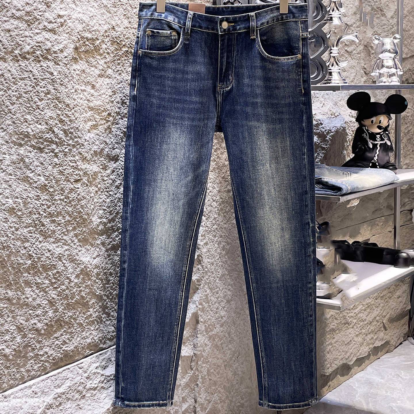 Designer brand clothing, high-quality men's jeans, retro handmade polished white straight leg jeans, mid high waist slim fit and slimming trend